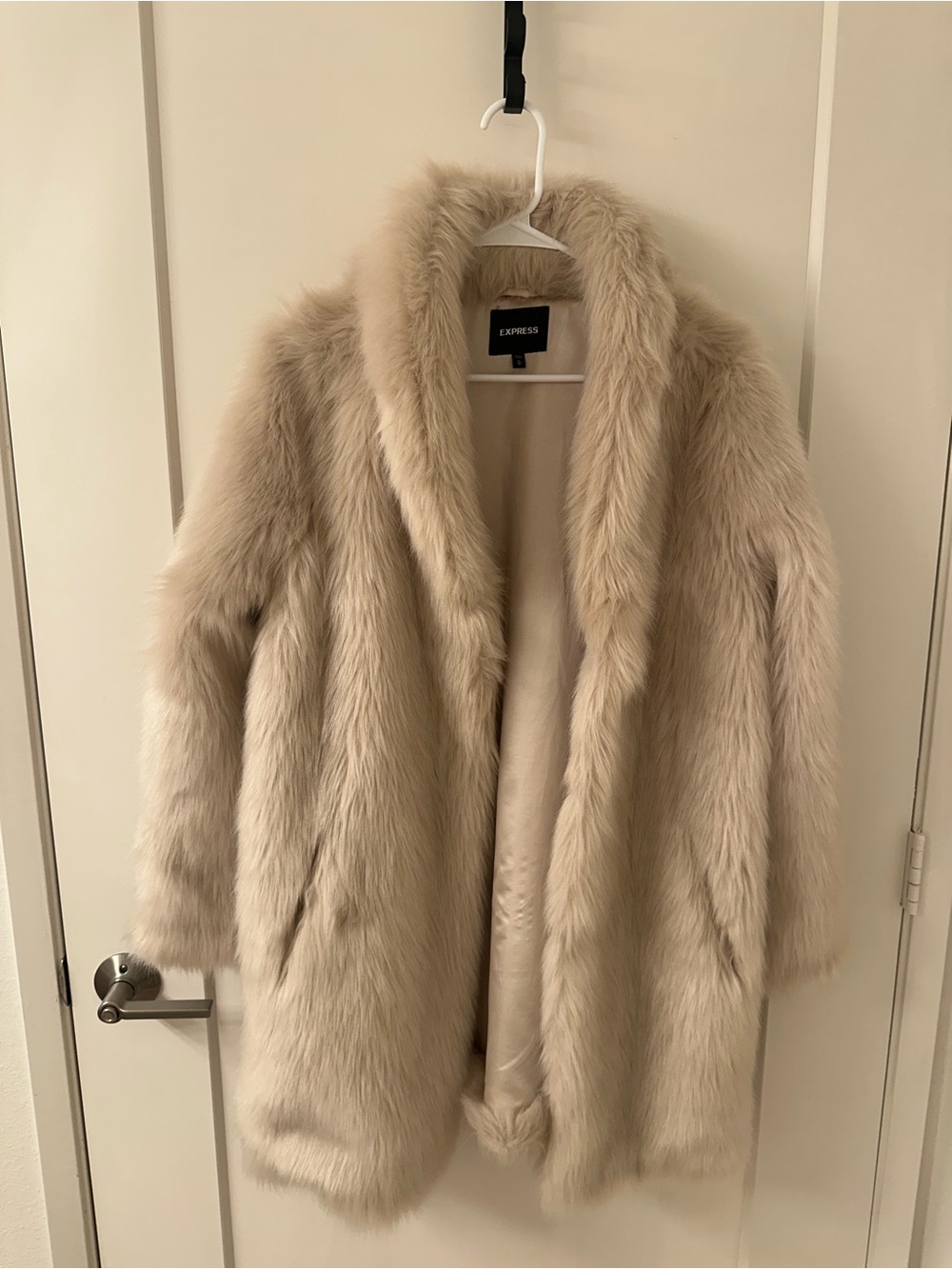 Express Women's Beige Teddy Faux Fur Coat